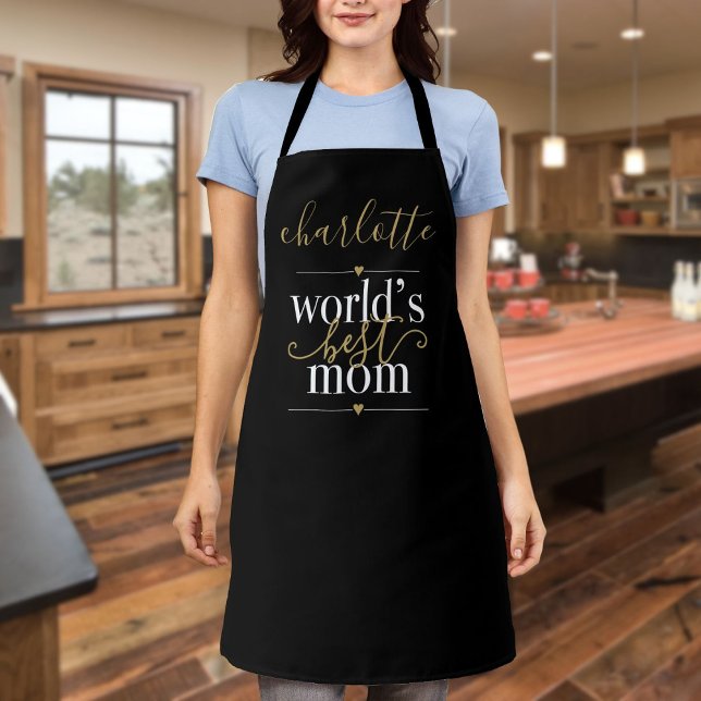 Personalized Worlds Best Mom Black And Gold Apron (Personalized Worlds Best Mom Black And Gold Apron)