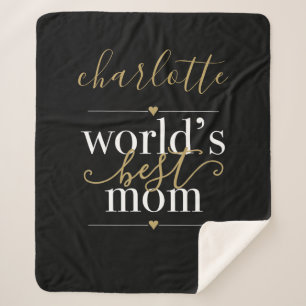 Personalized Worlds Best Mom Black And Gold Sherpa Blanket