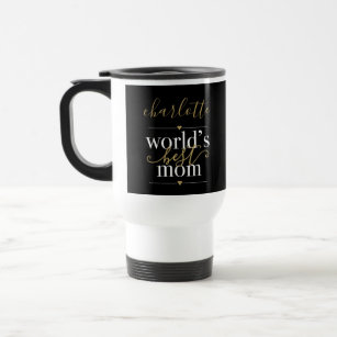 Personalized Worlds Best Mom Black And Gold Travel Mug