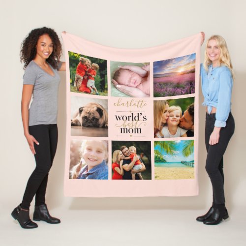 Personalized Worlds Best Mom Blush Pink 8 Photo Fleece Blanket