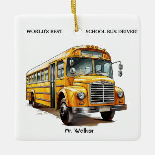Personalized World's Best School Bus Driver Gift Ceramic Ornament