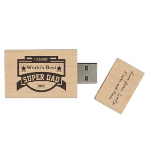 Personalized World's Best SUPER Dad Wood USB Flash Drive