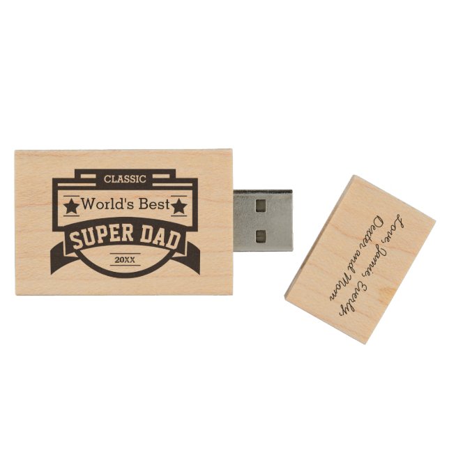 Personalized World's Best SUPER Dad Wood USB Flash Drive (Opened)