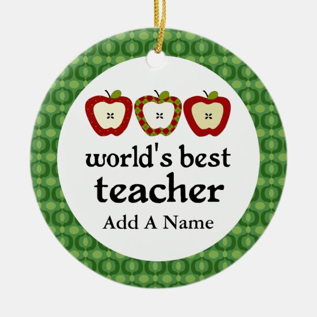 Personalized Worlds Best Teacher Apple Gift Ceramic Ornament (Front)