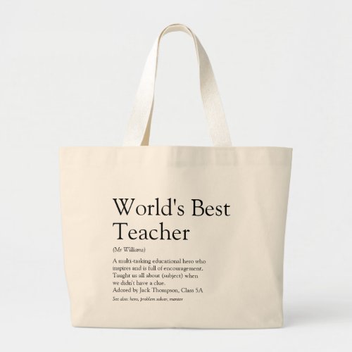Personalized Worlds Best Teacher Definition Large Tote Bag