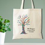 Personalized World's Best Teacher  Tote Bag<br><div class="desc">This unique Teachers Tote Bag is decorated with a mullticolored mosaic tree and the words "World's Best Teacher." Customize it to make a perfect gift for your teacher. Use the Customize Further option to change the text size, style, or color if you wish. Because we create our artwork you won't...</div>