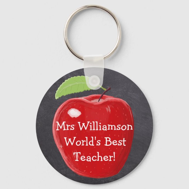 Personalized World's Best Teacher's Apple Painting Keychain (Front)