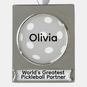 Personalized World's Greatest Pickleball Partner Silver Plated Banner Ornament