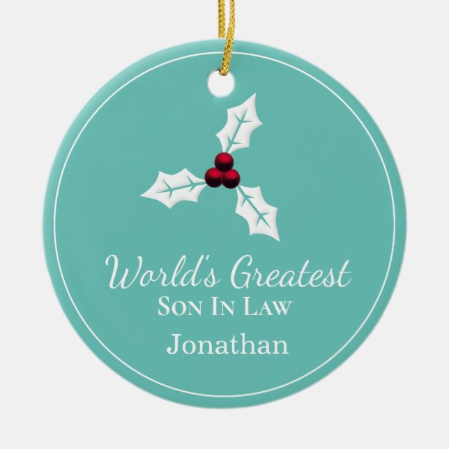 Personalized World's Greatest Son In Law Ceramic Ornament (Front)