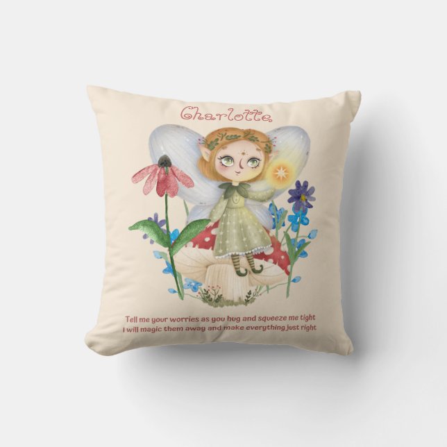Personalized WORRY POEM - Fairy Cuddle Gift Girls Throw Pillow (Front)