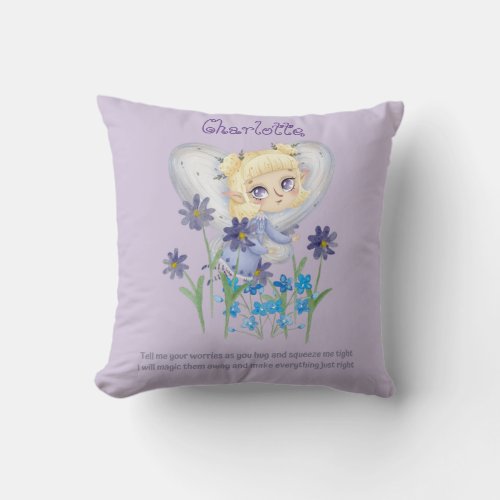 Personalized WORRY POEM _ Fairy Cuddle Gift Girls  Throw Pillow