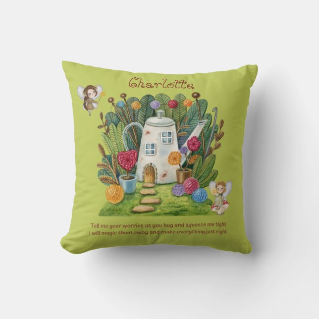 Personalized WORRY POEM - Fairy House Cuddle Gift  Throw Pillow (Front)