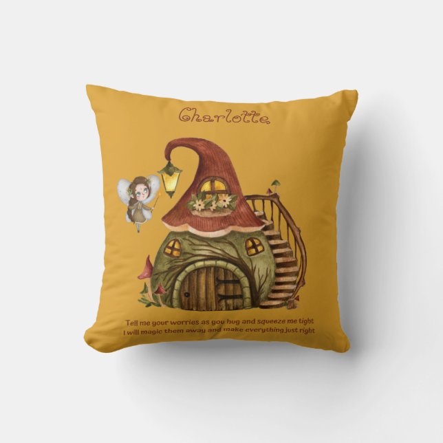 Personalized WORRY POEM - Fairy House Cuddle Gift  Throw Pillow (Front)