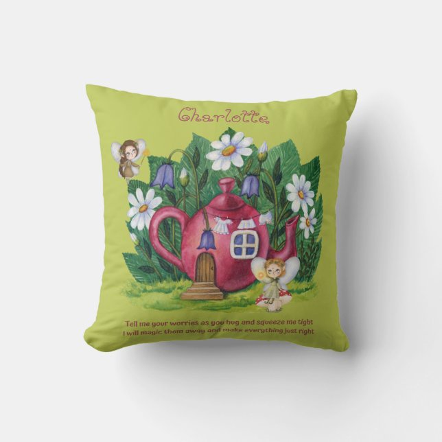 Personalized WORRY POEM - Fairy House Cuddle Gift  Throw Pillow (Front)