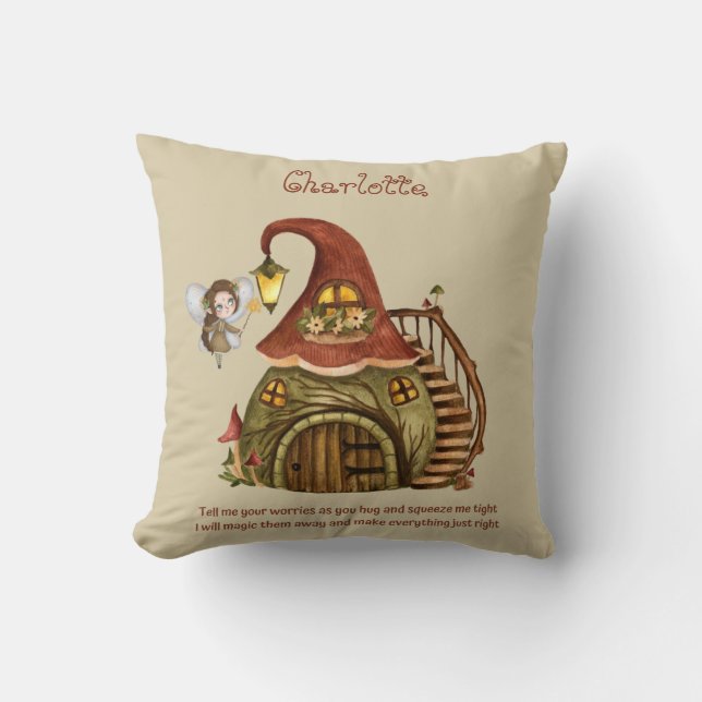 Personalized WORRY POEM - Fairy House Cuddle Gift Throw Pillow (Front)