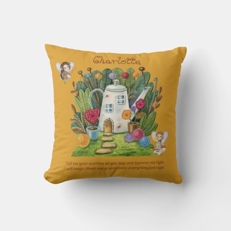 Personalized WORRY POEM - Fairy House Cuddle Gift  Throw Pillow