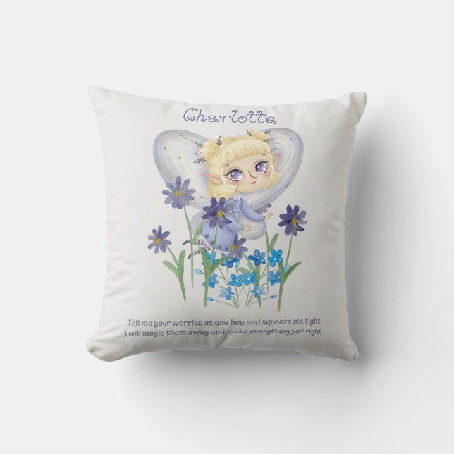 Personalized WORRY POEM - Fairy Secrets Gift Girls Throw Pillow (Front)