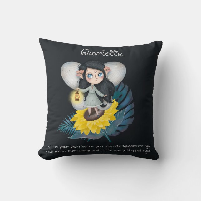 Personalized WORRY POEM - Fairy Sunflower Cuddle T Throw Pillow (Front)