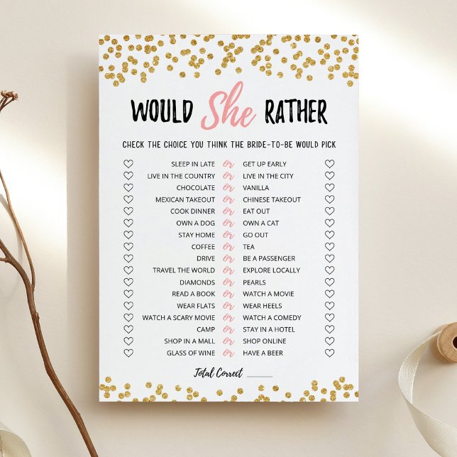 Personalized Would She Rather Bridal Shower Card (Creator Uploaded)