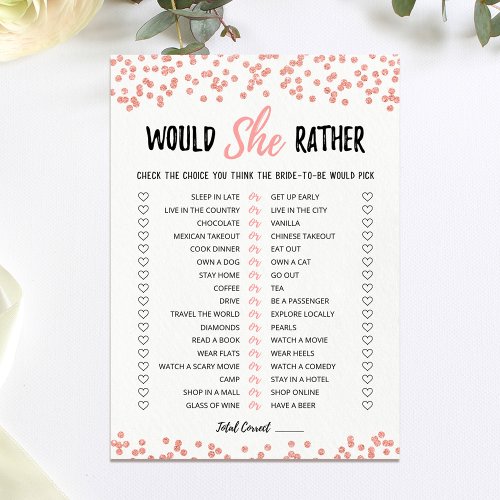 Personalized Would She Rather Bridal Shower Card