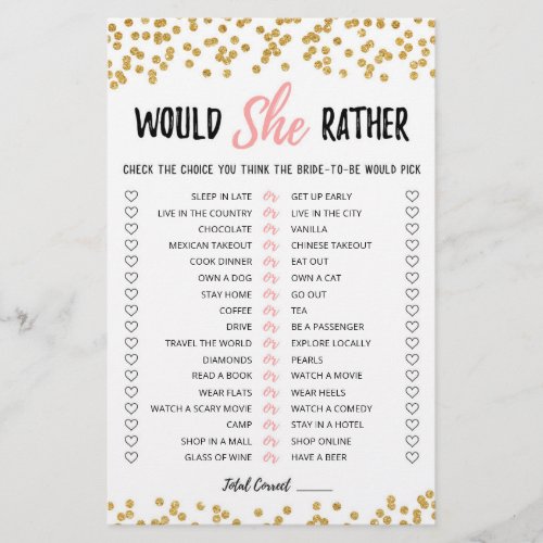 Personalized Would She Rather Bridal Shower game