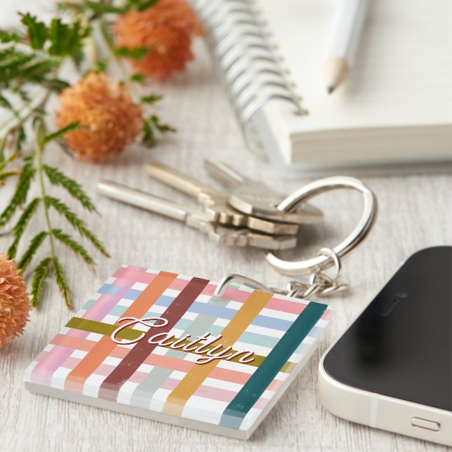 Personalized Woven Roller Stripes Keychain (Front Right)