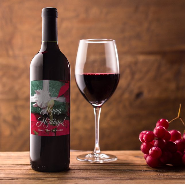 Personalized Wrapped Christmas Present Holiday Wine Label (In Situ)