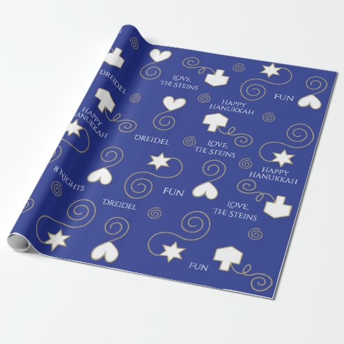 Personalized Wrapping Paper Chanukah BlueGold