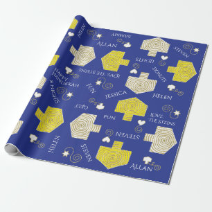 Personalized Wrapping Paper Chanukah "Dreidels"
