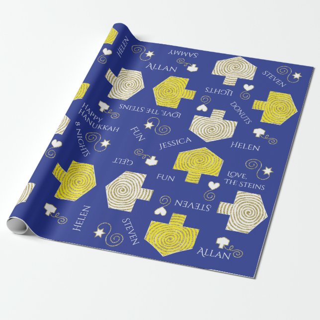 Personalized Wrapping Paper Chanukah "Dreidels" (Unrolled)