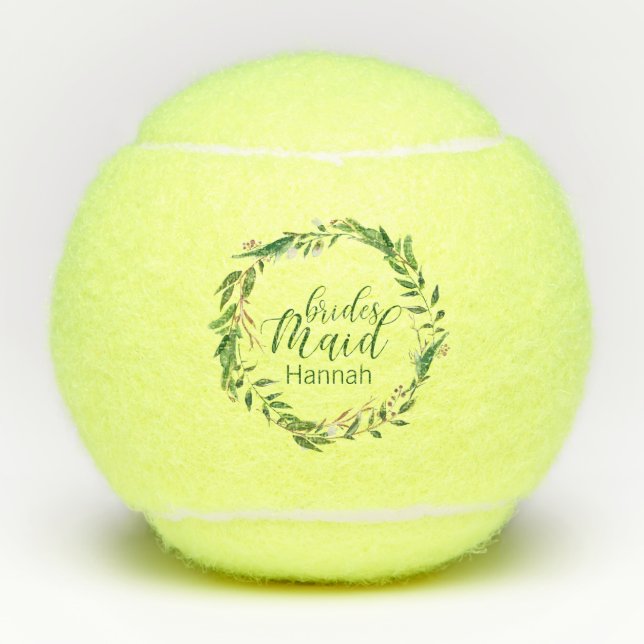 Personalized Wreath Bridesmaid Wedding Party Gift Tennis Balls (Front)