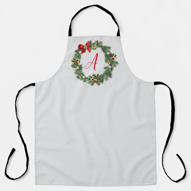 Personalized Wreath Christmas Kitchen Apron (Front)