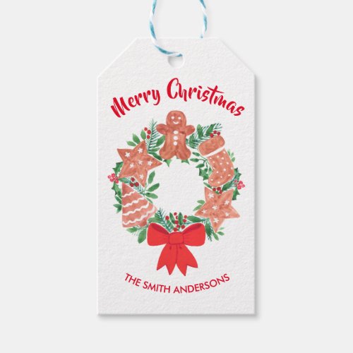 Personalized Wreath Merry Christmas  Gift Tags