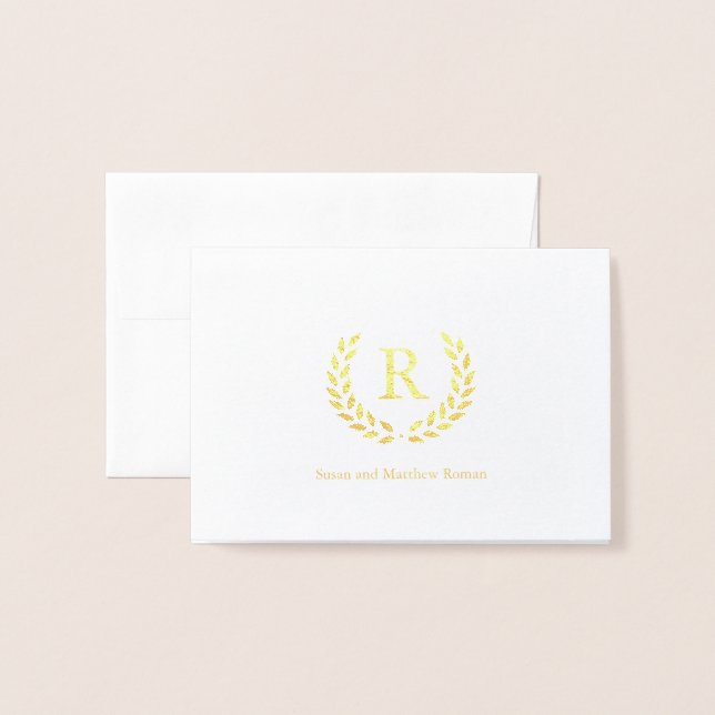 Personalized Wreath Monogram Initial, Foil Foil Card (Front With Envelope)