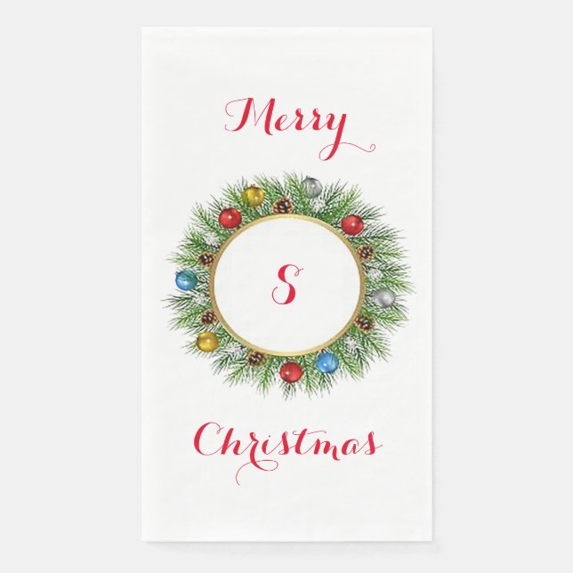 Personalized Wreath Paper Guest Towel (Front)