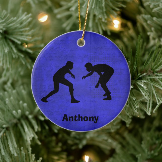 Personalized Wrestler Silhouettes Christmas Ceramic Ornament (Tree)