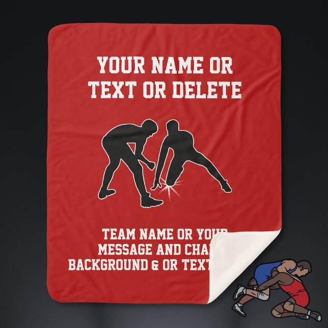 Personalized Wrestling Gifts for Seniors and Coach Sherpa Blanket (Wrestling senior night ideas. Personalized Wrestling Blanket. Red, White, Wrestling Room Decor.)