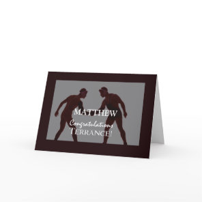 Personalized Wrestling Sport, Black & Gray Congrat Card
