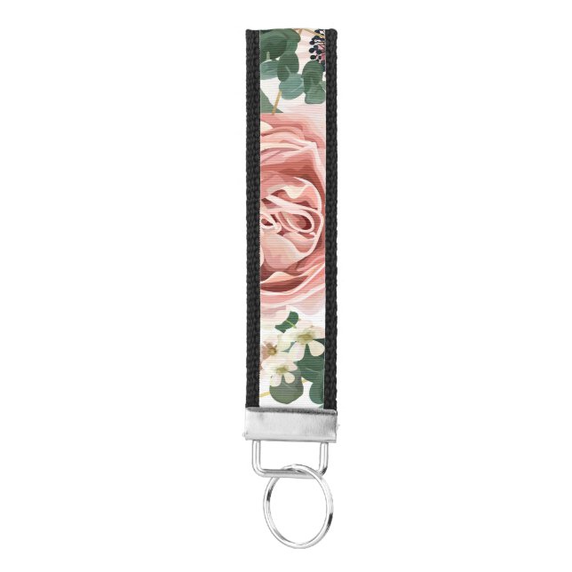 Personalized Wrist Key Chain Geometric Garden Rose (Keys on Bottom)