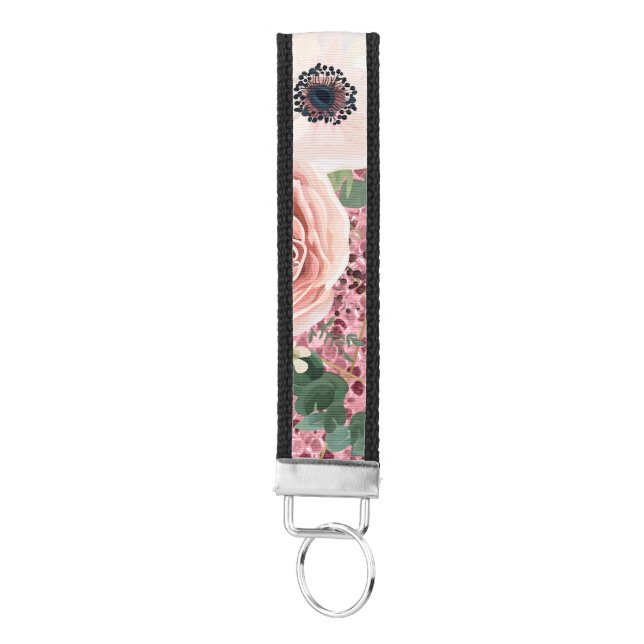 Personalized Wrist Key Chain Geometric Garden Rose (Keys on Bottom)