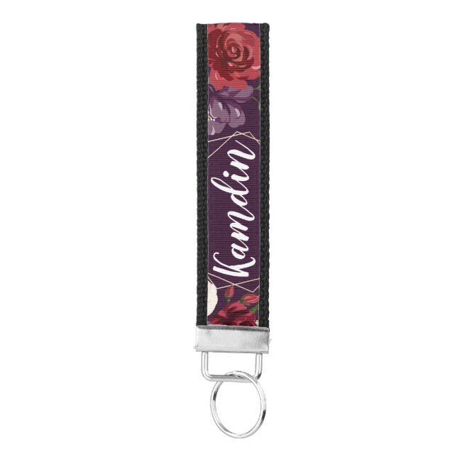 Personalized Wrist Key Chain Plum Purple Roses Gol (Keys on Bottom)