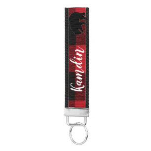 Personalized Wrist Key Chain Red Buffalo Plaid Bea