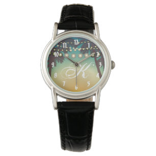 Personalized Wrist Watch Beach Sunset Palm Trees S
