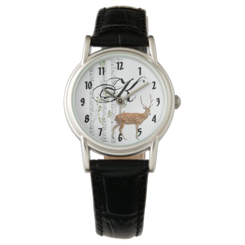 Personalized Wrist Watch Deer Doe Buck Forest Wood