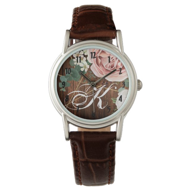 Personalized Wrist Watch Geometric Garden Rose (Front)