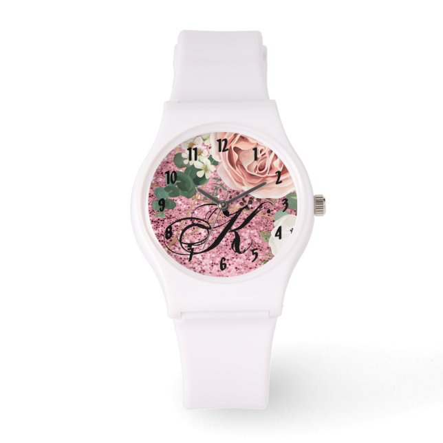 Personalized Wrist Watch Geometric Garden Rose (Front)