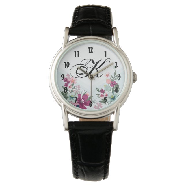 Personalized Wrist Watch Tropical Flower on Blue O (Front)