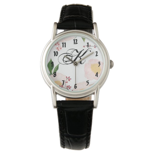 Personalized Wrist Watch White Floral Flowers on W (Front)