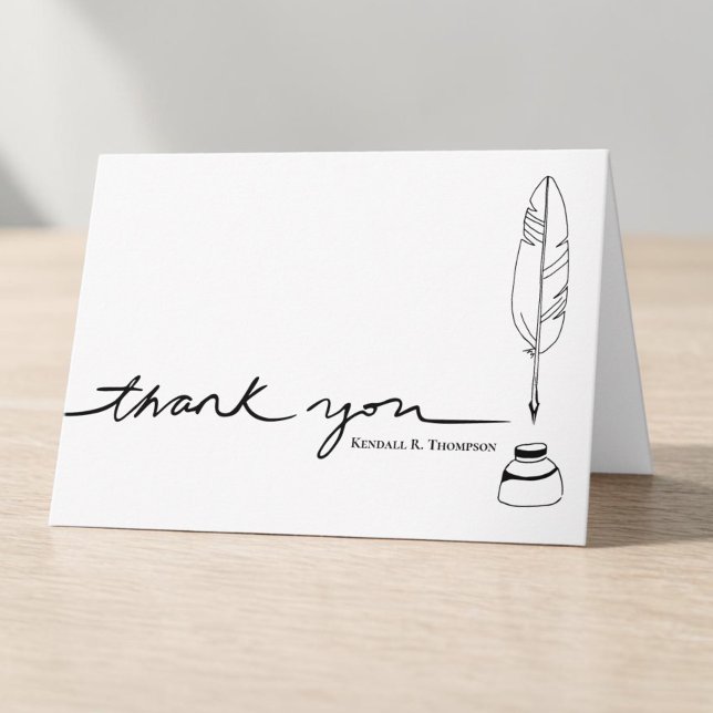 Personalized Writer Quill Thank You Custom Name  (Minimalist, professional, classy, elegant customizable name thank you card.)