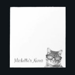 Personalized writing notepads for cat lover<br><div class="desc">Personalized writing notepads for cat lover. Custom writing note pads with cute kitten wearing nerdy glasses. Personalized memo pad design for home or office. School / office supplies for women and girls. Customizable color.</div>